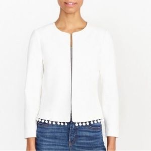 J.Crew White Linen Cropped Pom Pom Blazer